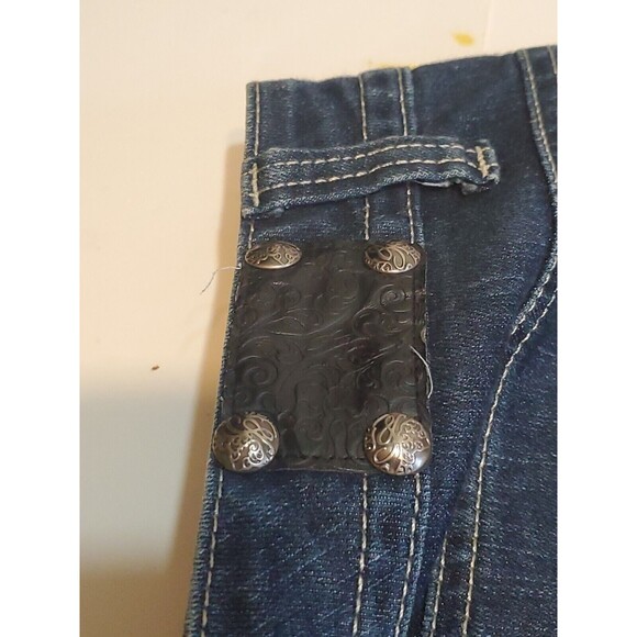 Women's Jeans Sz 16 High Waist Embroider Pockets Dark Wash Denim Straight Leg - Picture 11 of 12